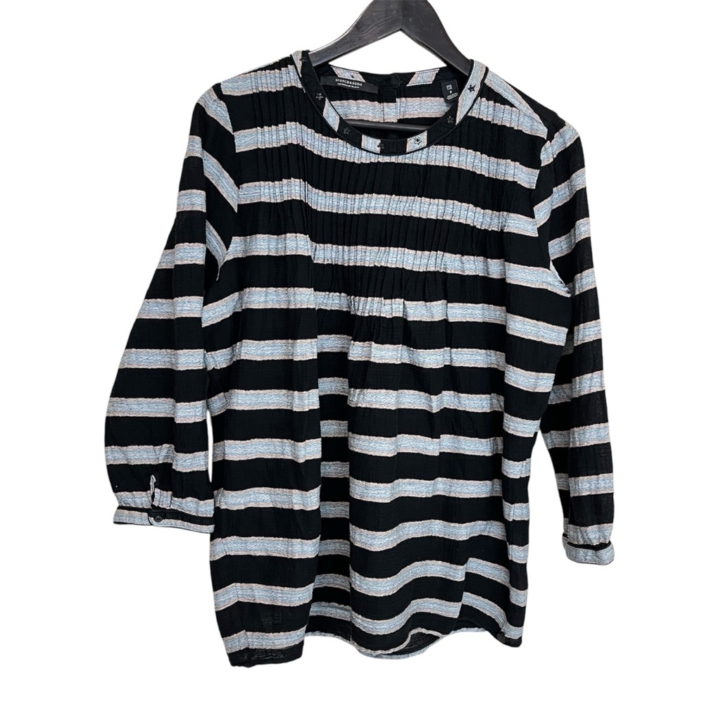 Scotch & Soda Gauze Material Striped 3/4 Sleeve Lightweight Blouse Top